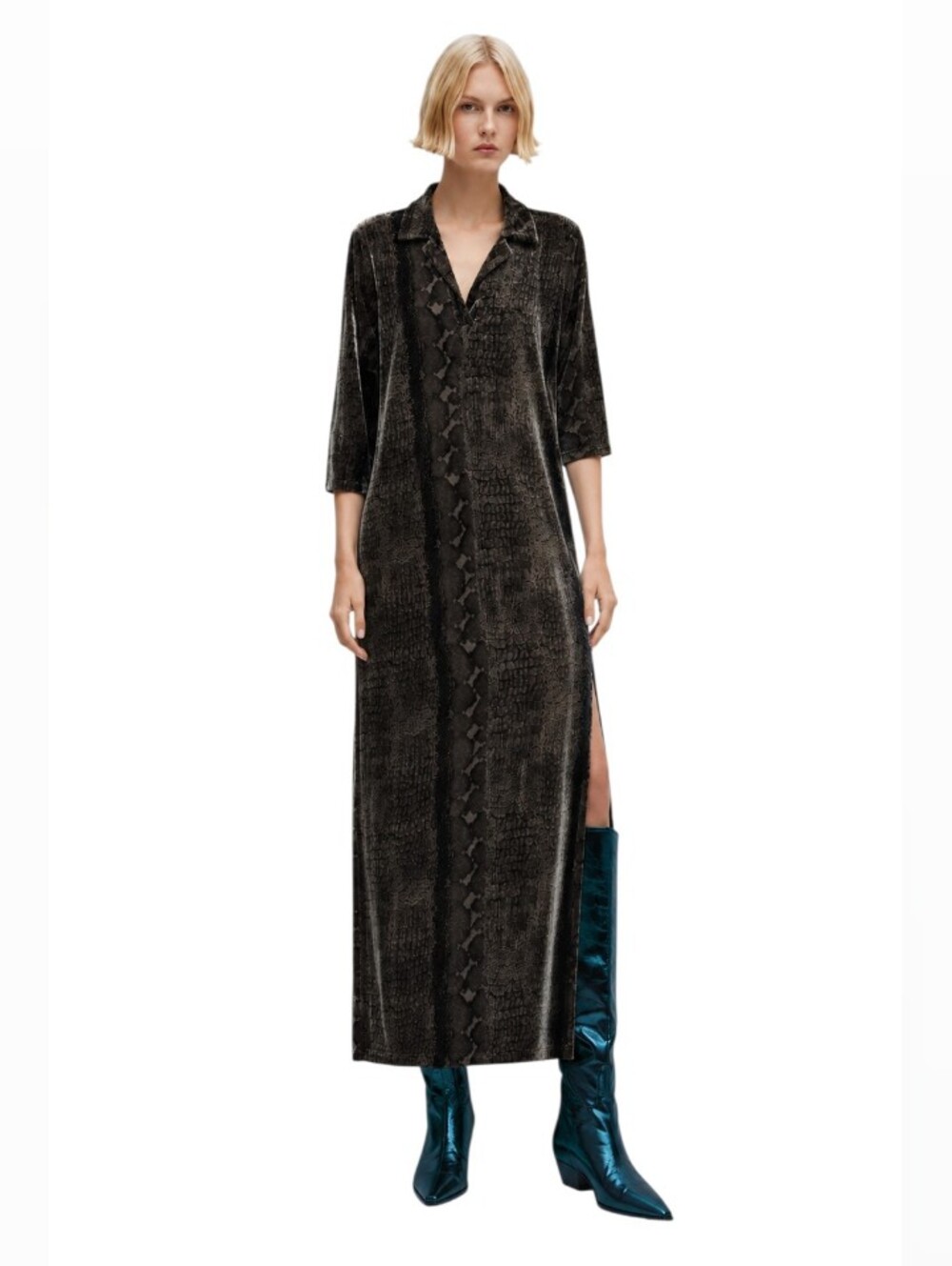 Vintage Carole LIttle  Velvet Snake Print  Maxi Dress Size 10 Side Slit